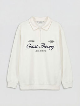 Polo Yaka Bask?l? Erkek ?ocuk Sweatshirt