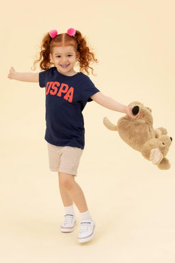 Темно-синяя базовая футболка с круглым вырезом для девочек Неожиданная скидка в корзине - U.s. polo assn фото 2