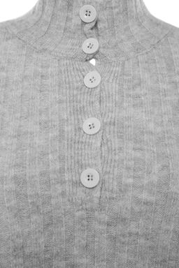 Gri Genis Kal?p Yumusak Dokulu Dik Yaka Triko Kazak TWOAW21KZ0783