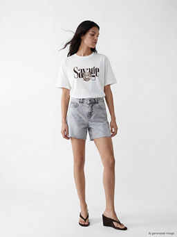 Bask?l? Oversize Kad?n Ti??rt