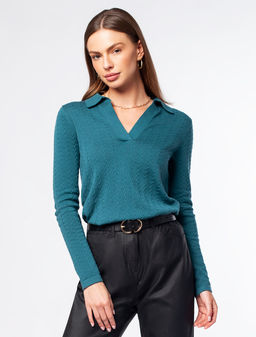 VILATTE / Джемпер-поло тонкой вязки из хлопка с нейлоном