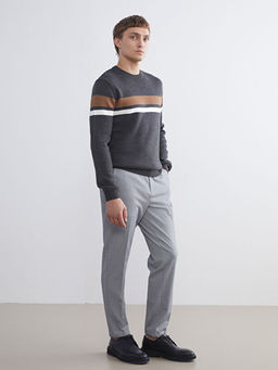 Bisiklet Yaka Uzun Kollu ?izgili Erkek Triko Kazak