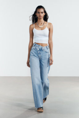 HIGH-WAIST TRF WIDE-LEG CROSSOVER WAIST JEANS