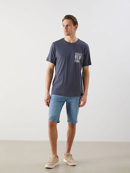 Bisiklet Yaka K?sa Kollu Bask?l? Penye Erkek Ti??rt