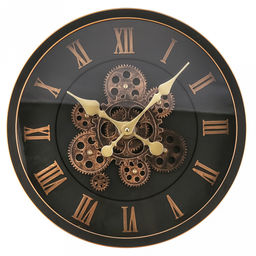 Часы настенные Легион д39,3см, h7см, циферблат Шестеренки вращающиеся, черный/потертое золото; цифры римские, потертое золото; корпус пластик, черный, полоски золотого цвета; в лотке (Китай)