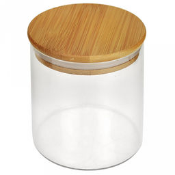 Банка стеклянная прижимная крышка "Натурель" 0,45л, д8,2см h9,8см, бамбуковая крышка с уплотнителем, в коробке (Китай)