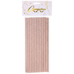 Трубочка для коктейля "Зигзаг" 19,5 см d-6 мм (набор 25 шт), Розовое золото