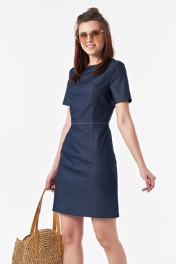 Платье джинсовое с вырезом на спине темно-синее - Fly фото 3