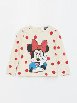 Bisiklet Yaka Uzun Kollu Minnie Mouse Bask?l? K?z Bebek Ti??rt - Waikiki фото 3