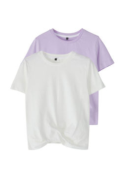 Lila-Ekru 2li K?z Cocuk Orme T-Shirt TKDSS25TS00012