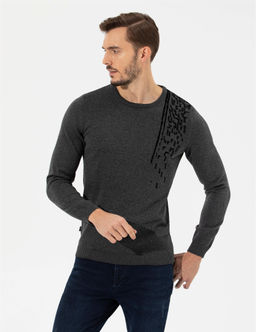 Gri Melanj Slim Fit Bisiklet Yaka Triko Kazak - Pierre cardin фото 3