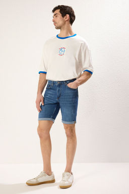 TRENDYOL MAN Mavi Slim Fit T?rm?k Destroylu Denim Kot Sort TMNSS21SR0727 - Trendyolmilla фото 4