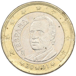 Монета 1 евро 2001 года Испания