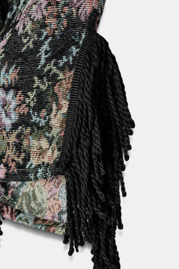 FLORAL JACQUARD FRINGED KIMONO - Zara фото 6