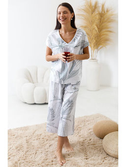 Укороченные широкие брюки кюлоты c принтом на резинке из 100% хлопка - Vilatte фото 4