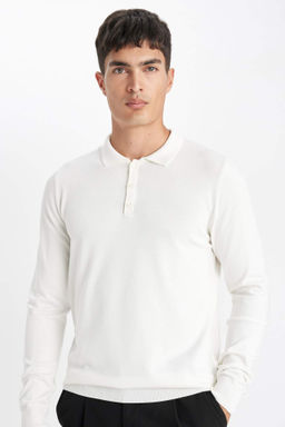 Standart Fit Normal Kesim Polo Yaka Yumusak Dokulu Premium Triko Kazak - Defacto фото 5