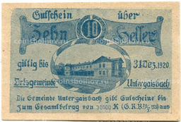 Банкнота 10 геллеров 1920 года Австрия  Унтерайсбах (нотгельд)