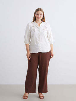 F?rf?rl? Ka??k Yaka Nak??l? Keten Kar???ml? Bluz