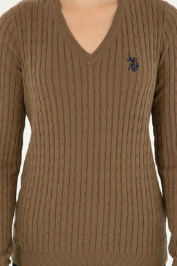 Женский базовый свитер темно-хаки с v-образным вырезом Неожиданная скидка в корзине - U.s. polo assn фото 6