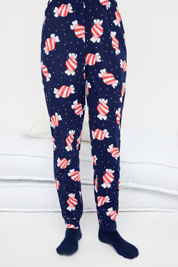 Teen Lacivert %100 Pamuklu Eglenceli Seker Bask?l? Orme Pijama Tak?m? THMAW26PT00018