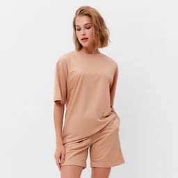 Костюм женский (футболка, шорты) MINAKU: Casual Collection, песочный, размер 46