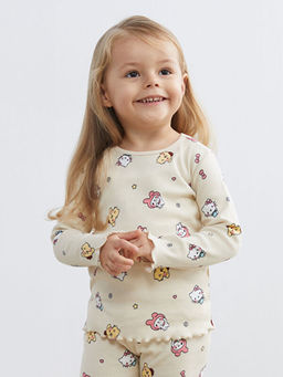 Bisiklet Yaka Hello Kitty Bask?l? K?z Bebek Pijama Tak?m?