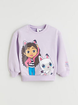 Bisiklet Yaka Gabbys Dollhouse Bask?l? K?z ?ocuk Sweatshirt ve Tayt