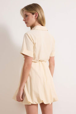 Tas Bagc?kl? Mini Balon Etek Detayl? Dokuma Elbise TWOSS26EL00115