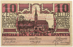 Банкнота 10 геллеров 1920 года Австрия  город Брунн-ам-Гебирге (Нотгельд)