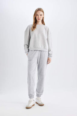 Базовый свитшот из плотной ткани обычного кроя с круглым вырезом - Defacto фото 2