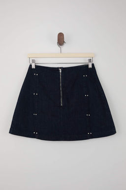 Koyu Mavi Aksesuar/Trok Detayl? %100 Pamuk Denim Sort Etek TWOSS26SR00014 - Trendyolmilla фото 7