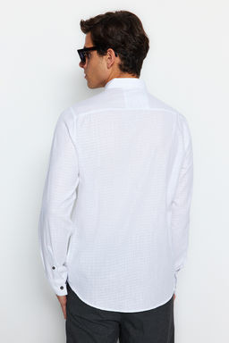 TRENDYOL MAN Beyaz Slim Fit Dokulu %100 Pamuklu Nefes Alabilen Gomlek TMNAW23GO00162 - Trendyolmilla фото 5