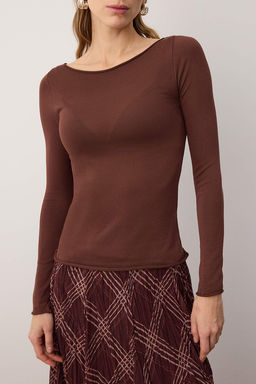 Kahverengi Yumusak Dokulu Kay?k Yaka Triko Kazak TWOAW26KZ00293