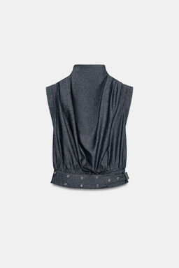 LINEN BLEND BUCKLE STUD TOP - Zara фото 6