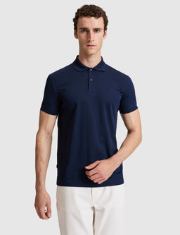 Lacivert Slim Fit %100 Pamuk D__meli Polo Yaka Ti__rt