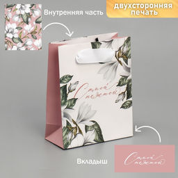Цена за 2 шт. Пакет подарочный ламинированный двухсторонний, упаковка, «Самой нежной», S 12 х 15 х 5.5 см