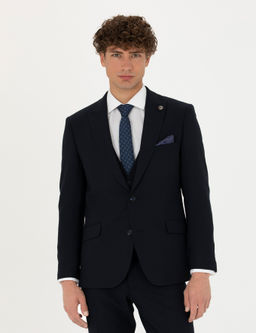 Yelekli Lacivert Ekstra Slim Fit Tak_m Elbise