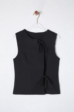 Siyah Slim Dar Kal?p Baglama Detayl? Dokuma Yelek TWOSS25YE00023