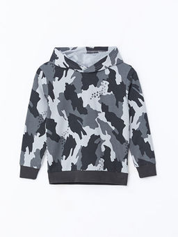 Kap??onlu Bask?l? Uzun Kollu Erkek ?ocuk Sweatshirt