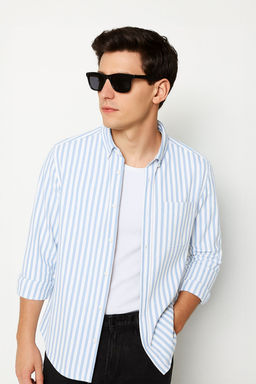 TRENDYOL MAN Gri-Mavi Regular Fit Cizgili Oxford Kolay Utulenebilir Erkek Gomlek TMNSS25GO00078 - Trendyolmilla фото 6
