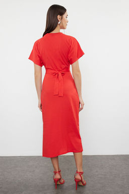 TRENDYOLMILLA Siyah %100 Pamuk Bele Oturan Y?rtmac ve Baglama Detayl? Midi Orme Kalem Elbise TWOSS21EL0404  фото 56