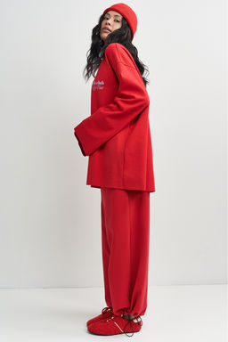 Лонгслив хлопковый с необработанным краем Красный - Erist store фото 2