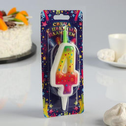 Цена за 2 шт. Свеча для торта с цветным пламенем «Цифра 4», 10 см