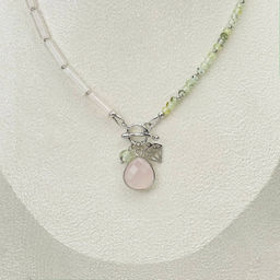 Колье из Розового кварца и Пренита 42 см