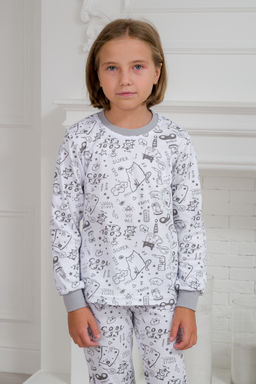 Пижама подростковая из интерлока Потешка котик серый