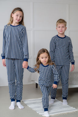 Пижама подростковая из кулирки пенье на манжетах Дрёма клетка синяя - Амадэль фото 11