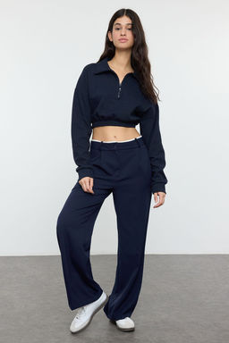 TRENDYOLMILLA Siyah Kemer Detayl? Wide Leg/Genis Paca Dokuma Pantolon TWOAW24PL00341