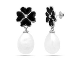 Серьги из серебра жемчуг, эмаль, МЖВ112ч