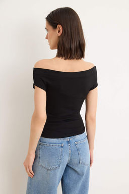 Sar? Fitted/Vucuda Oturan Carmen Yaka Kolsuz Esnek Orme Bluz TWOSS26BZ00788 - Trendyolmilla фото 8