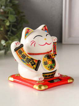 Маятник настольный антистресс от солнечной батареи «Манэки-нэко счастливый барабан», керамика, 10×11×10.8 см